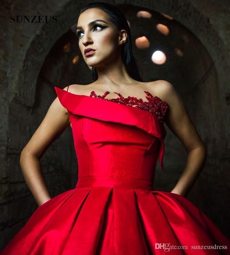 Dubai Ball Gorgeous Gown Quinceanera Beaded High Neck Applique Satin Prom Dresses Sweep Train Red Formal Evening Gowns Vestidos S 6660306
