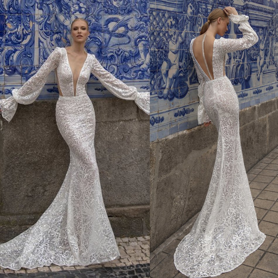 Modest Charchy Jewel Puff Long Sleeve Cutaway Sides Backless Mermaid Wedding Dresses Lace Applique Wedding Gowns Sweep Train robe de mariée, Dark green
Modest Charchy Jewel Puff Long Sleeve Cutaway Sides Backless Mermaid Wedding Dresses Lace Applique Wedding Gowns Sweep Train robe de mariée, Dark green