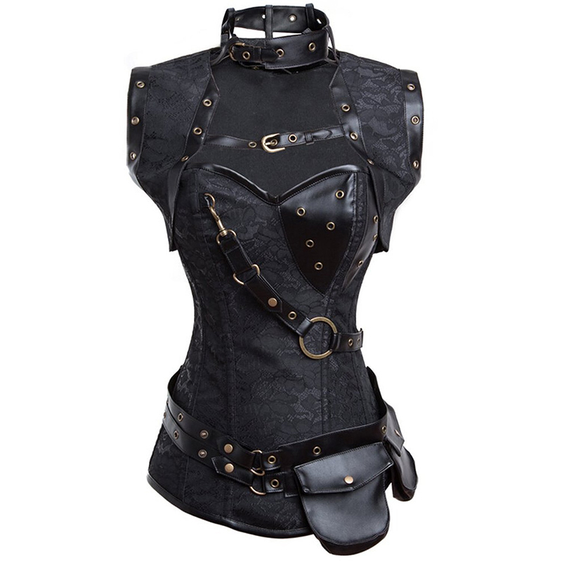 Dobby Faux Leather Punk Corset Steel Boned Gothic Clothing Waist Trainer Basque Steampunk Corselet Cosplay Party Outfits S-6xl Y19070201