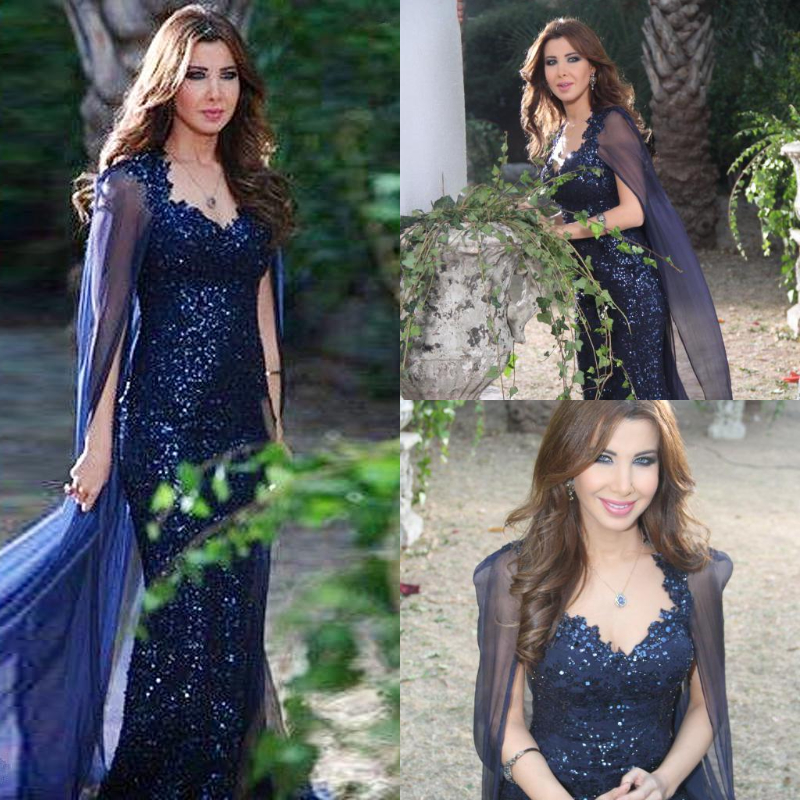 Navy Blue Sequins Mother Of Bride Dresses With Chiffon Wraps Long V Neck Full Length Appliques Lace Groom Mom Dress For Beach Garden