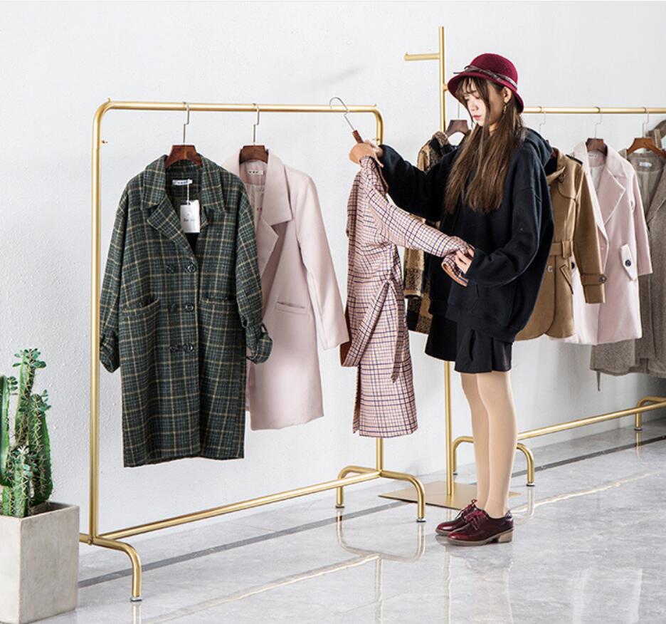 Clothing store clothes rack Gold iron men's and women's Bedroom Furniture hanging racks floor type combination cloth shop show shelf