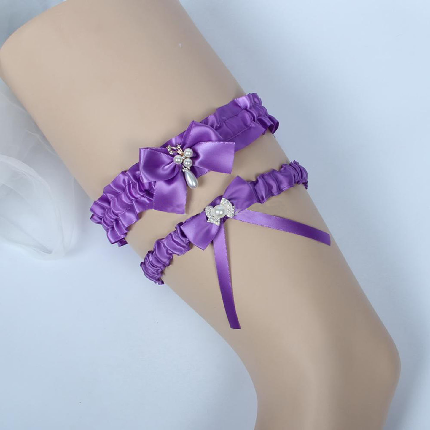 Bridal Garters Royal Blue Bow Satin Wedding Garters For Bride Beach Prom Set Vintage Wedding Garter Belts 2019 Free Size 14~23 inches