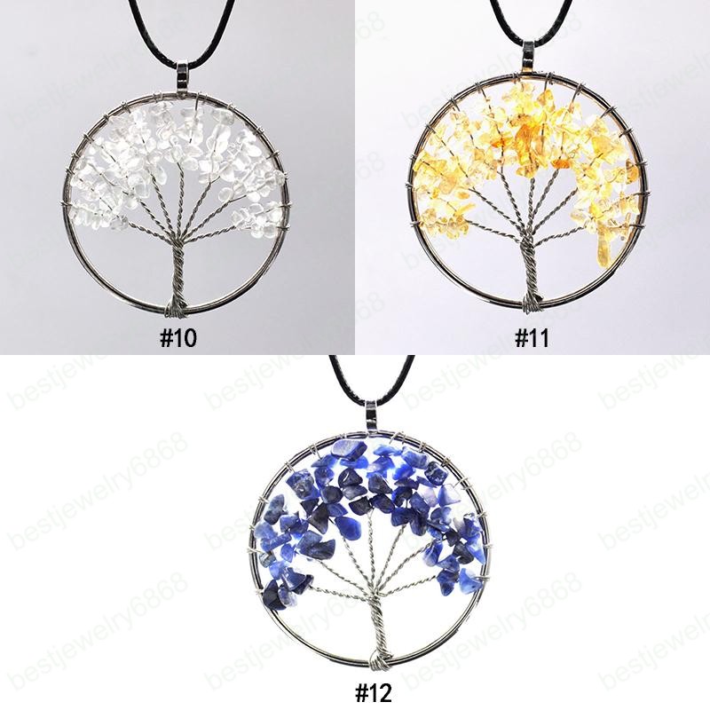 New 7 chakra Tree of Life Necklaces Natural crystal quartz Stone Pendant Leather Wax Rope chain For Women Fashion Jewelry Gift