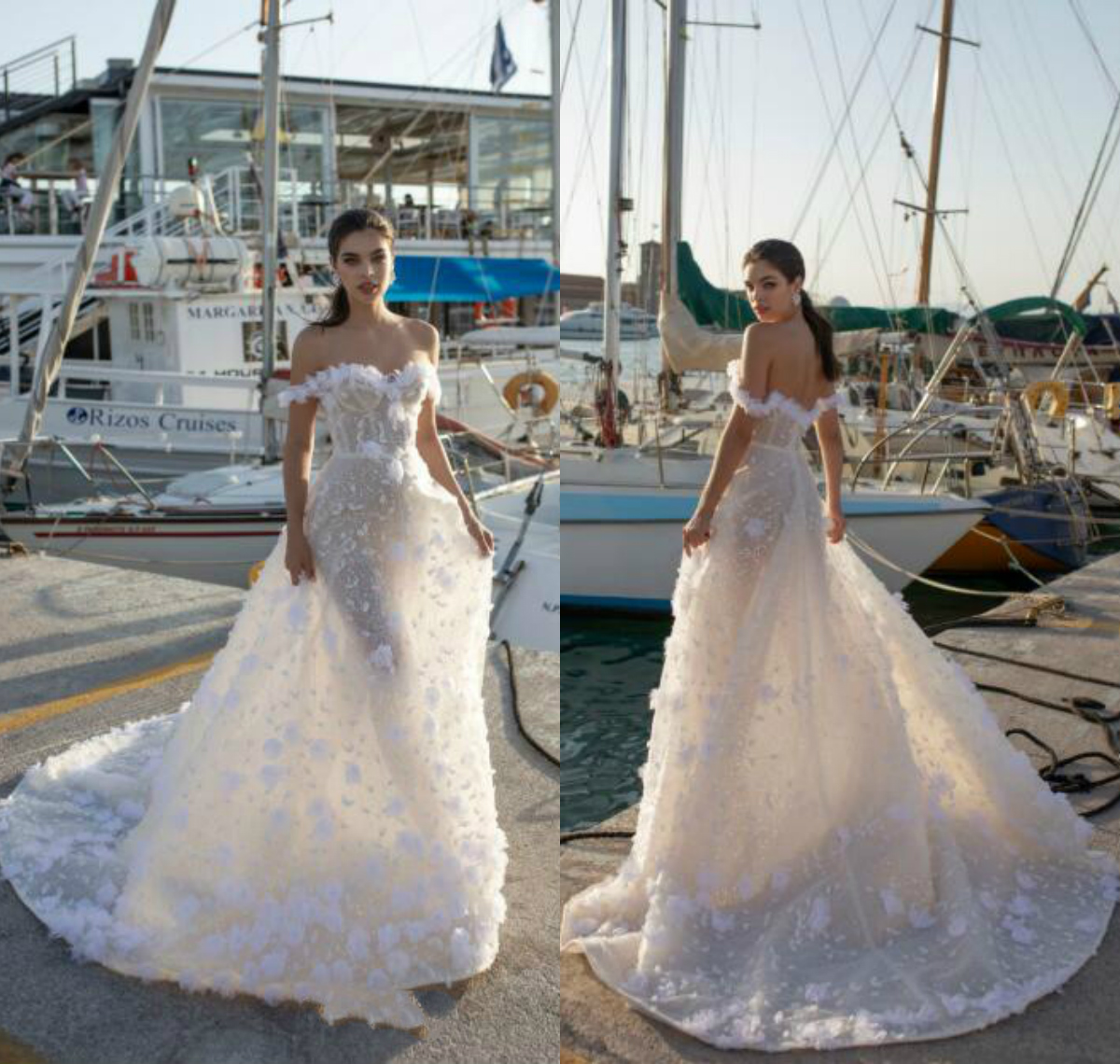 Lian Rokman 2020 Wedding Dresses Lace 3D Floral Appliques Off The Shoulder Bridal Gowns Sweep Train A Line Wedding Dress Robes De Mariée