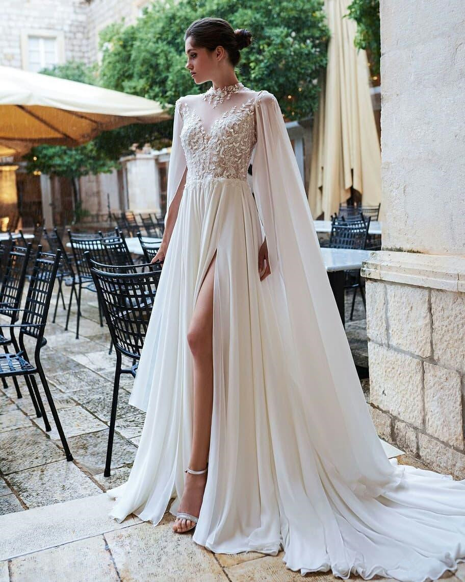 Julie Vino 2020 Wedding Dresses With Wrap A Line Lace Appliqued Beads Split Beach Boho Bridal Gowns Vestido De Novia
