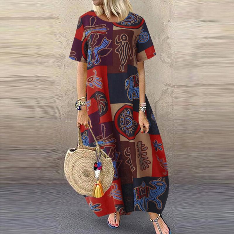 Summer Dress Beach Robe Women Casual Plus Size O-neck Print Vintage Short Sleeve Loose Long Dress Dresses For Women Vestidos, Red
Summer Dress Beach Robe Women Casual Plus Size O-neck Print Vintage Short Sleeve Loose Long Dress Dresses For Women Vestidos, Red