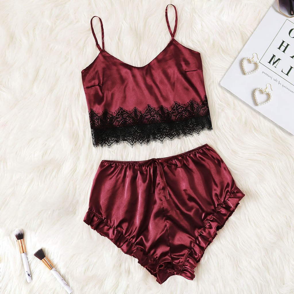 2019 Women's Sexy lingerie Bra Set Fashion Women Satin Lace Trim Camisole Bow Shorts Set Sleepwear Pajamas Lingerie Dropship #D, Wine
2019 Women's Sexy lingerie Bra Set Fashion Women Satin Lace Trim Camisole Bow Shorts Set Sleepwear Pajamas Lingerie Dropship #D, Wine