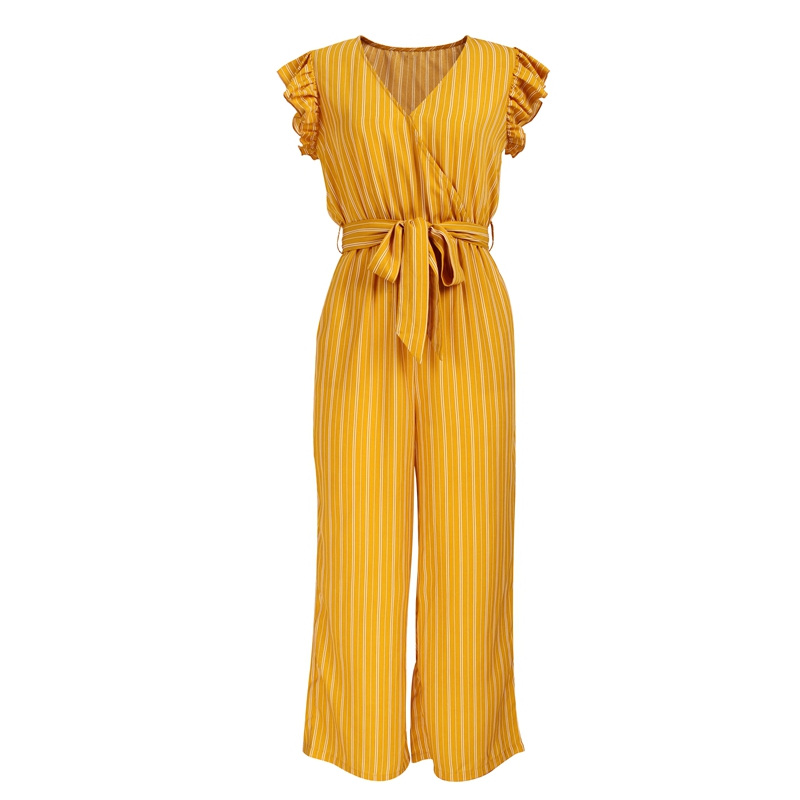 Summer Elegant Women Jumpsuit Ruffles Sleeve V-Neck Bohemian Play Suit Striped Sashes Clothes, Black
Summer Elegant Women Jumpsuit Ruffles Sleeve V-Neck Bohemian Play Suit Striped Sashes Clothes, Black