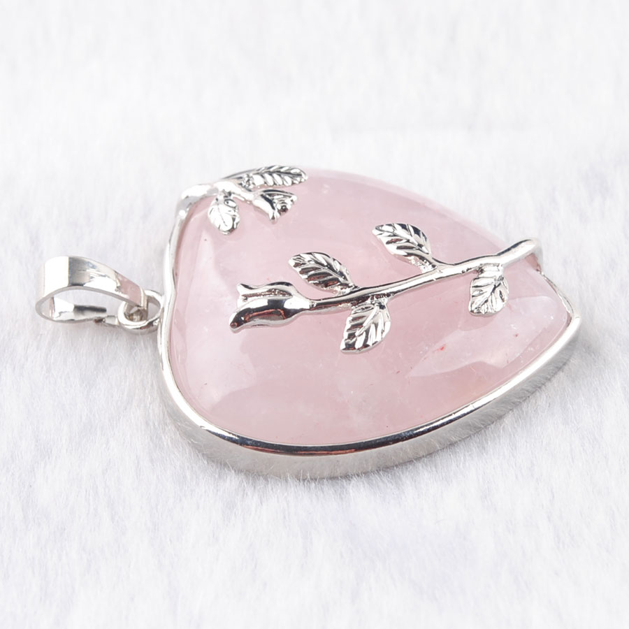 WOJIAER Love Heart Gem Stone Necklaces Pendant Natural Rose Quartz Stone Charms Bohemian Style Women Jewellery N3185
