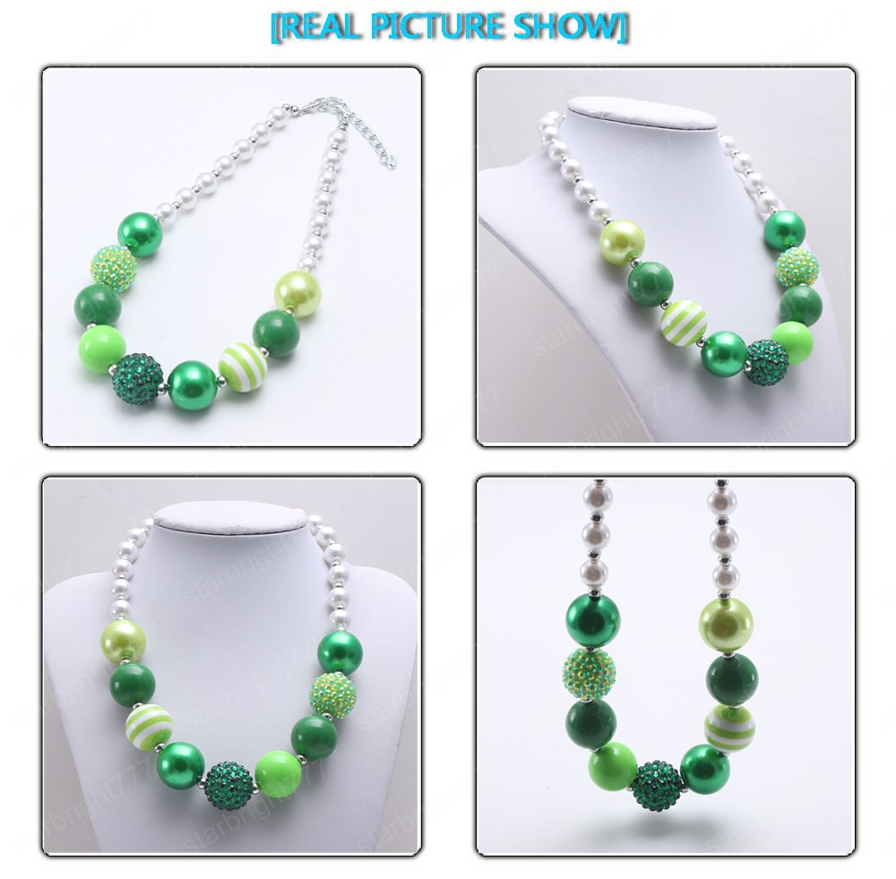 Fashion Kids Girls Green Color Chunky Beads Necklace Spring Style Child Bubblegum Necklace Baby Chunky Jewelry Newest
