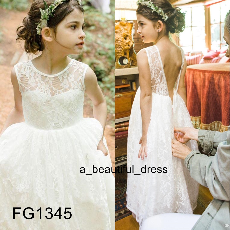 $59.95/PC Free Shipping Any Size Color Lace Flower Girl' Dresses Lace Kids Formal Wear Long Sleeves Sleeveless Floor Length Little Girls