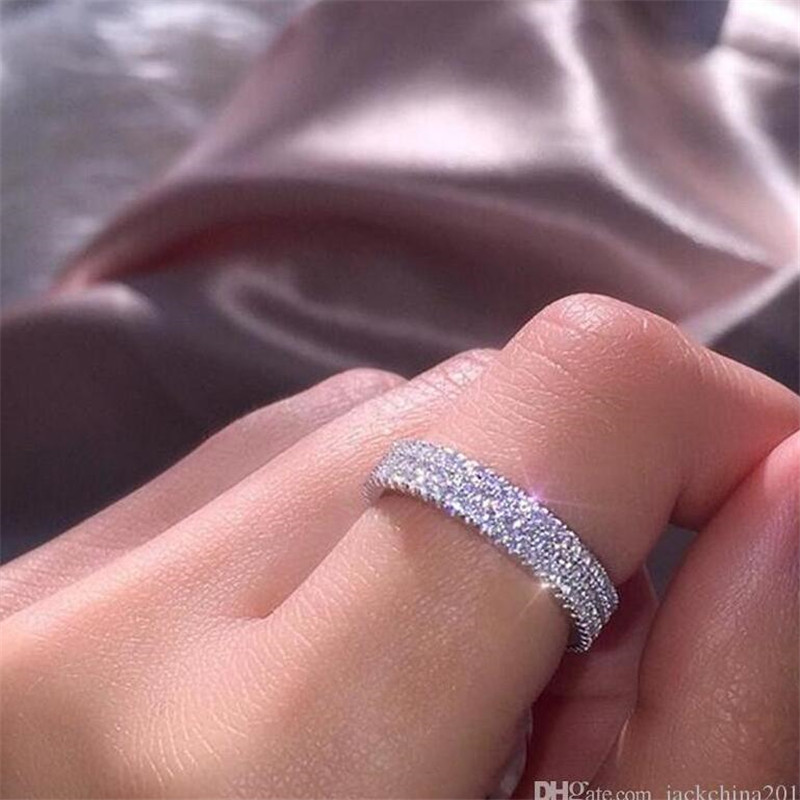 2019 INS Hot Sell Luxury Jewelry Real 925 Sterling Silver Pave White Sapphire CZ Diamond Gemstones Promise Women Wedding Engagement Ring