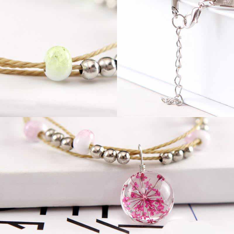 Bracelet of dried flower plant specimens of Chinese wind system, glass ball, dandelion, starry lady and lover's Bracelet 24pcs/lot