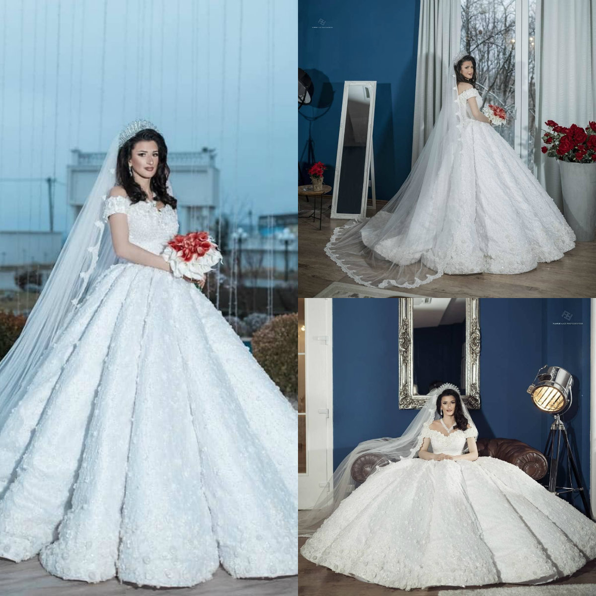 Luxury Ball Gown Wedding Dresses Bridal Gowns Off The Shoulder Lace 3D Floral Appliqued Plus Size Robe De Mariee Custom Made Wedding Gowns