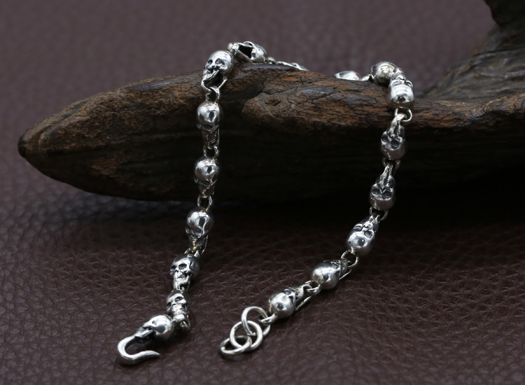 2019 new 925 sterling silver fine jewelry American brand antique silver hand-made punk designer skull head charm bracelets