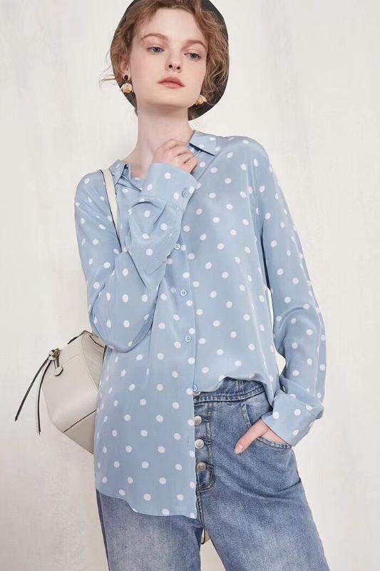 Womens Shirt 2019 Classic Retro Art Playful Style Polka Dot Printed Silk Shirt Top, Blue
Womens Shirt 2019 Classic Retro Art Playful Style Polka Dot Printed Silk Shirt Top, Blue