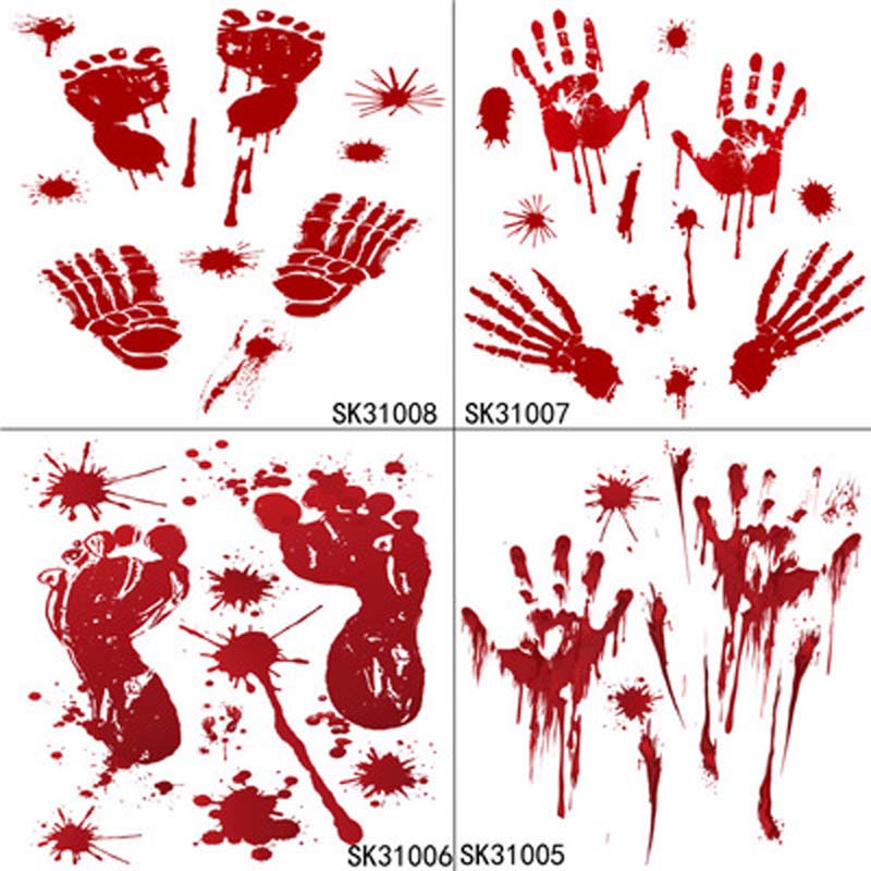 Halloween Horrible Bloody Wallpaper Hand Foot Sticker Scare Blood Handprint Home Window Glass Wall Stickers Halloween Party Bar Decoration