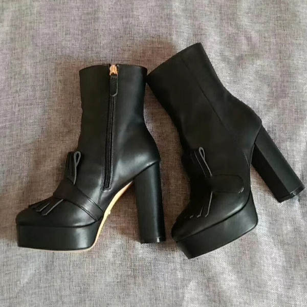 New `ArrivalTop Quality Letter Ribbon Metal Buckle Low Heel Short Boots Genuine Cowhide Leather Fashion Woman Pearl Boots 35-41