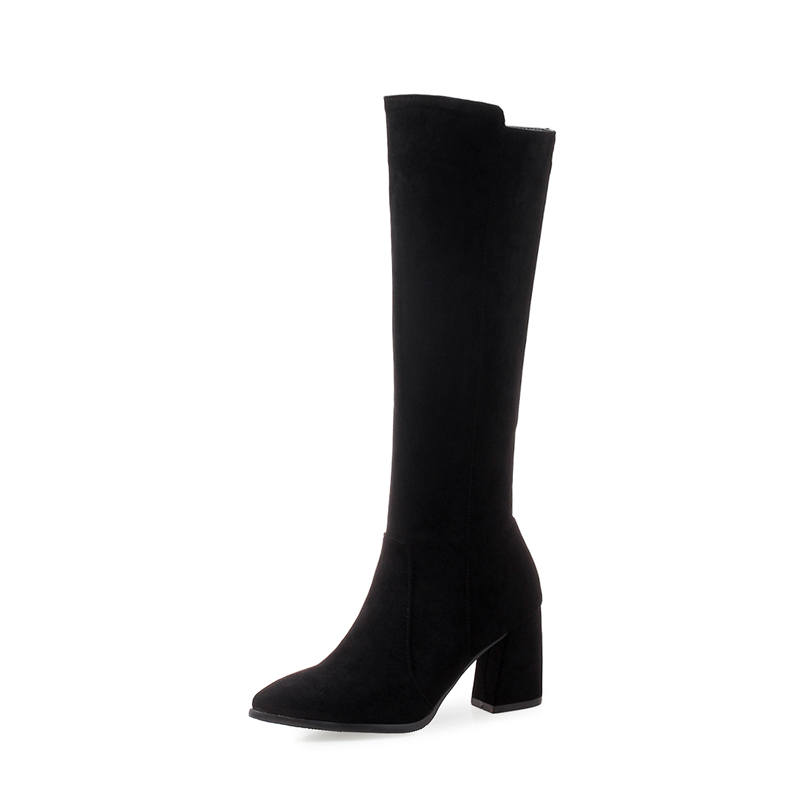 Hot Sale-2020 wholesale knee high boots women pointed toe zip autumn winter booties high heels dress shoes woman