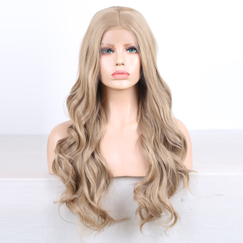 Fashion blonde 360 Lace Frontal Wig Pre Plucked With Baby Hair Brazilian Deep water Wave lace front Wigs synthetic heat resistant For Women