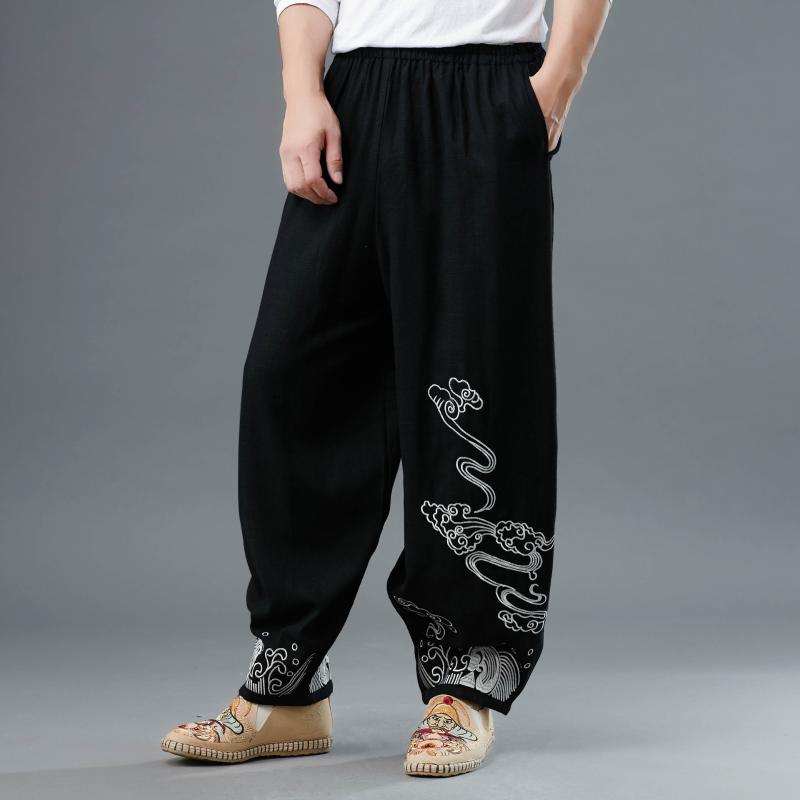 Men Embroidery Chinese Style Cotton Linen Casual Loose Harem Pants Male Plus Size Elastic Waist Long Trousers Pant, Black
Men Embroidery Chinese Style Cotton Linen Casual Loose Harem Pants Male Plus Size Elastic Waist Long Trousers Pant, Black