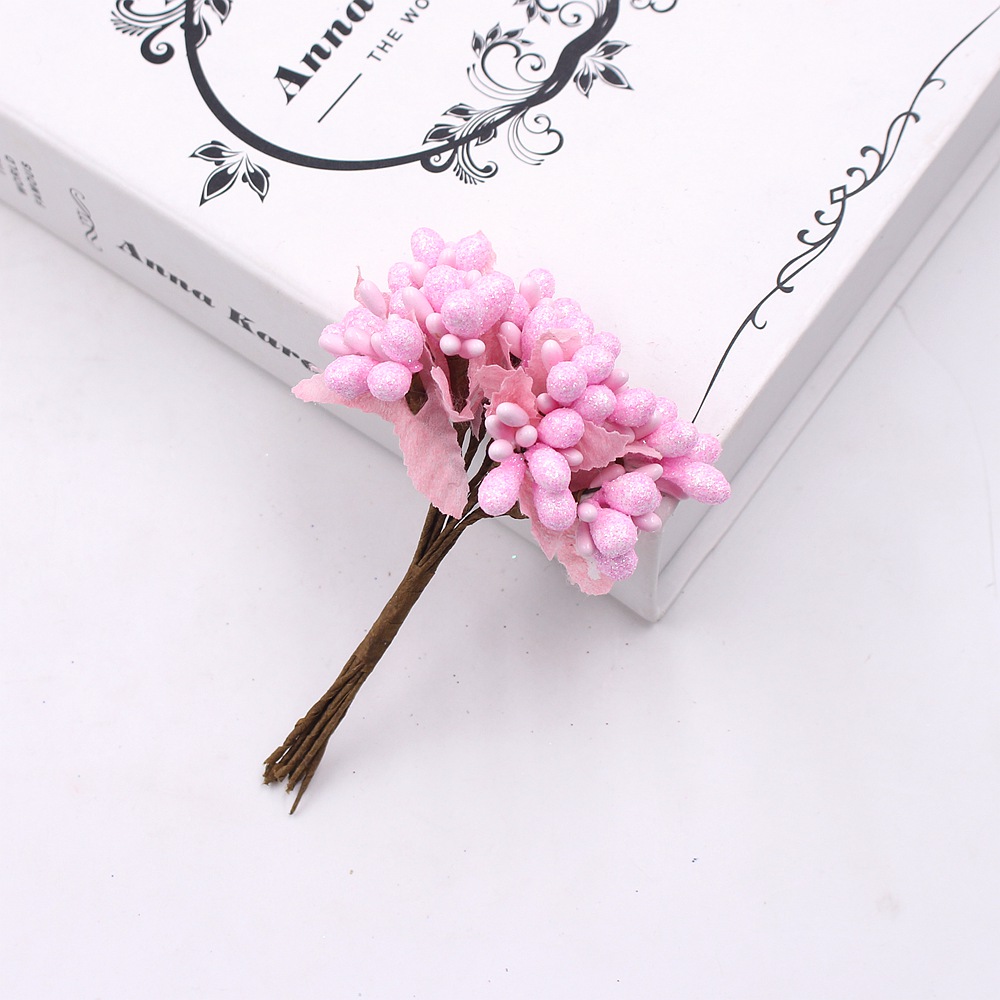 Gold powder pearl berry artificial flower stamens bouquet wedding home decoration DIY wreath gift box handmade flower 100pcs
