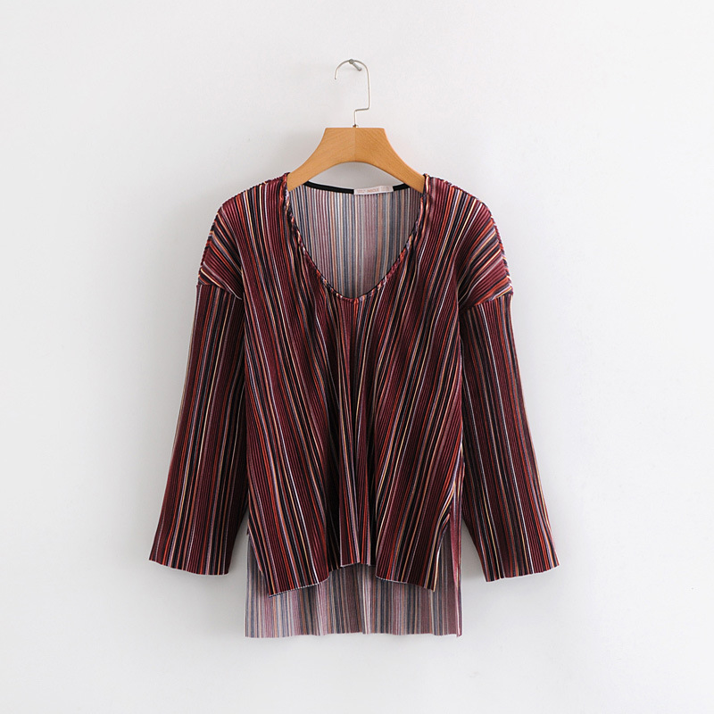 Women Vintage Colorful Striped Blouse V Neck Pleated Long Sleeve Asymmetrical Design Shirts Casual Loose Top Blusas, As picture
Women Vintage Colorful Striped Blouse V Neck Pleated Long Sleeve Asymmetrical Design Shirts Casual Loose Top Blusas, As picture