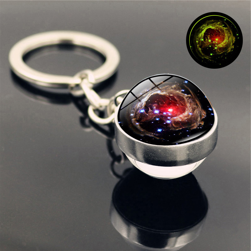 Glow In The Dark Solar System Planet Keyring Galaxy Nebula Luminous Keychain Moon Earth Sun Double Side Glass Ball Key Chain