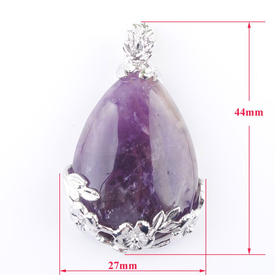 WOJIAER Tear Water Drop Love Natural Amethyst Gem Stone Pendant Necklace Reiki Bead Women Jewelry DN3471