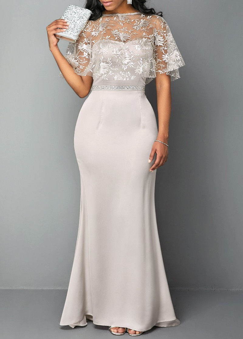 Royal Mermaid Mother of The Bride Dresses Satin Tulle Lace Plus Size Jewel Neck Wedding Guest Dress Short Sleeve Floor Length Evening Gowns