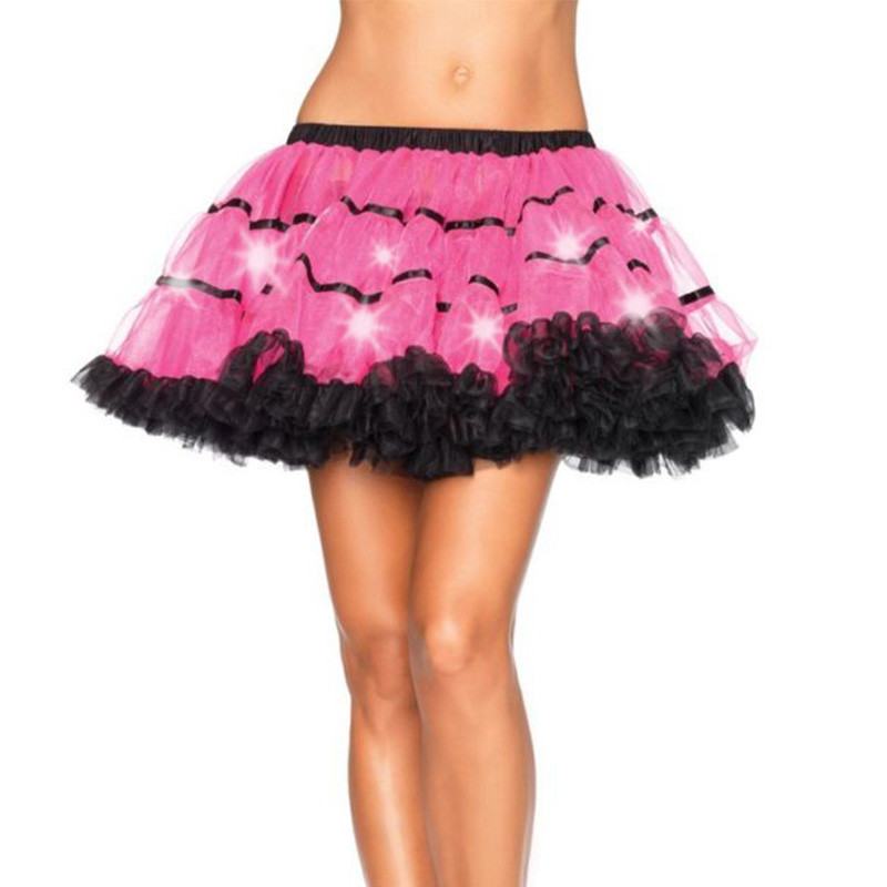 Party Led Light Tutu Skirt Women Halloween Christmas Festival Club Stage Dance Show Mesh Mini Pleated Tulle Petticoat