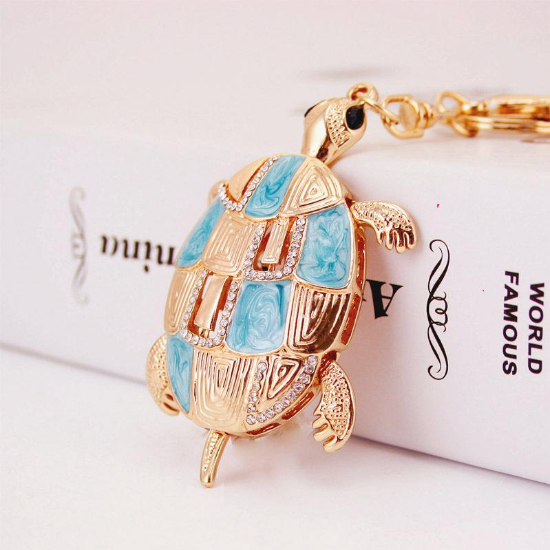 Turtle Key Chain Glitter Enamel Alloy Animal Pendant Keychain Gold Tone Lobster Clasp Key Ring Holders Women Bag Accessories Decoration