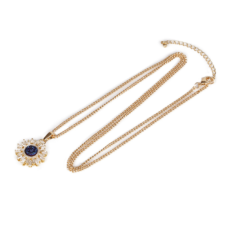 Wholesale- Shining Sun Shape Pendant Necklaces Natural Stone Druzy Rhinestone Necklaces Fashion Style Accessories Gift