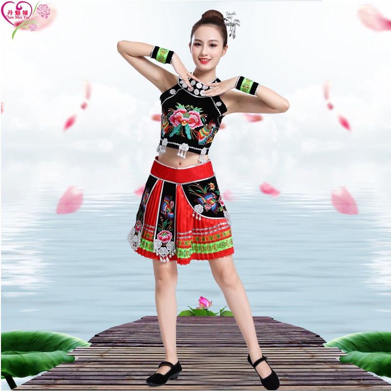 Women's Hmong Miao costume Traditional Asian dress thailand style dancing apparel ethnic clothing colorful festival stage wear