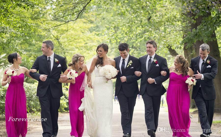 2019 Cheap Chiffon Fuschia Bridesmaid Dress Country Beach Garden Formal Wedding Party Guest Maid of Honor Gown Plus Size Custom Made