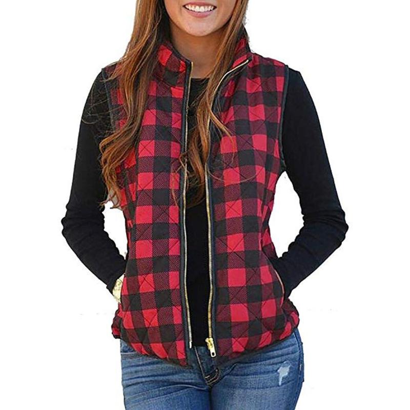 Plaid Women' Vest Sleeveless Full-zip Pockets Elasticized shoulders Vest 2020 Spring Top Colete feminino Chaleco de mujer, Red
Plaid Women' Vest Sleeveless Full-zip Pockets Elasticized shoulders Vest 2020 Spring Top Colete feminino Chaleco de mujer, Red