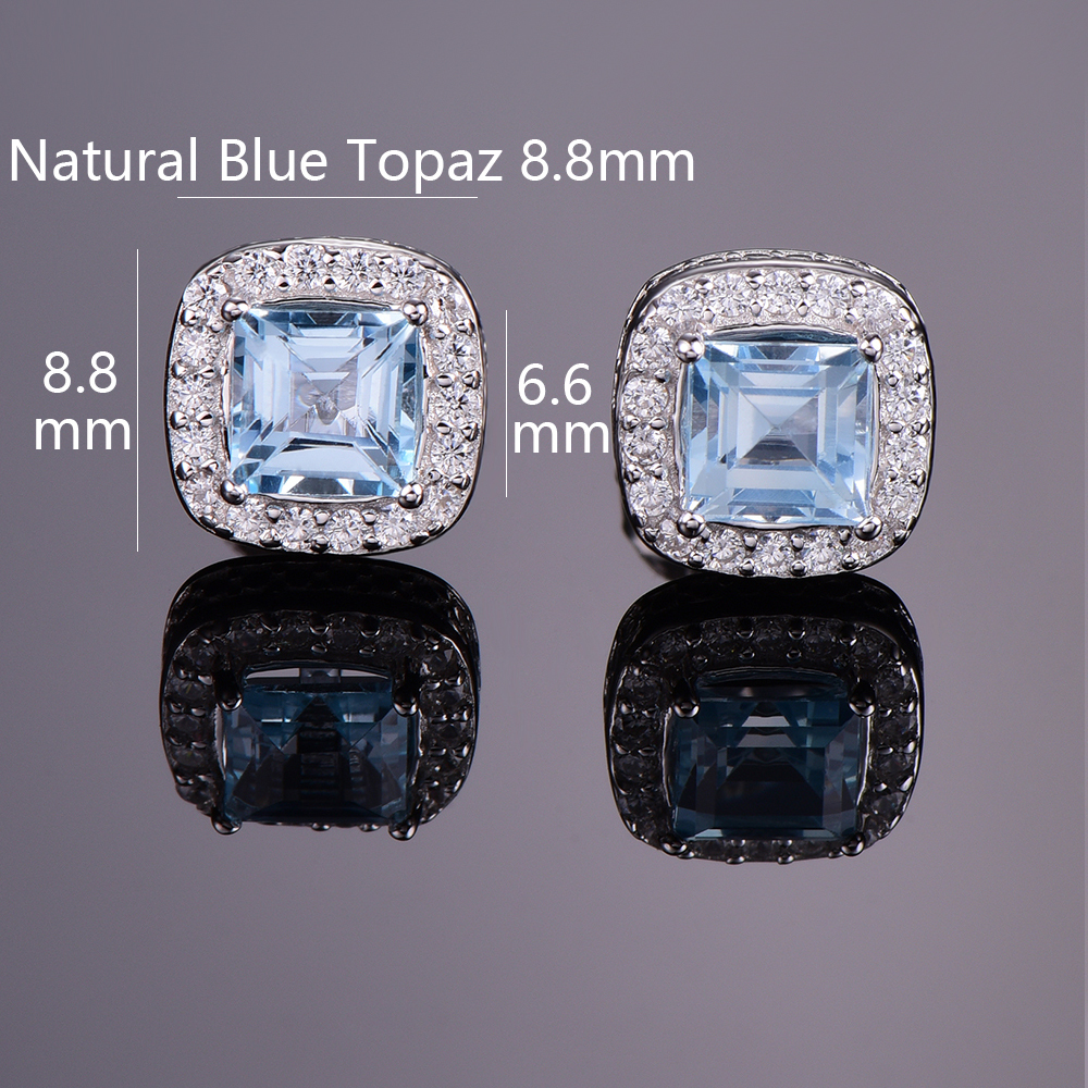 buulooai 1.7ct Natural Blue Topaz Earrings Stud Genuine 925 Sterling Silver Jewelry New Women Jewelry Outstanding Fine Jewelry Y18110503