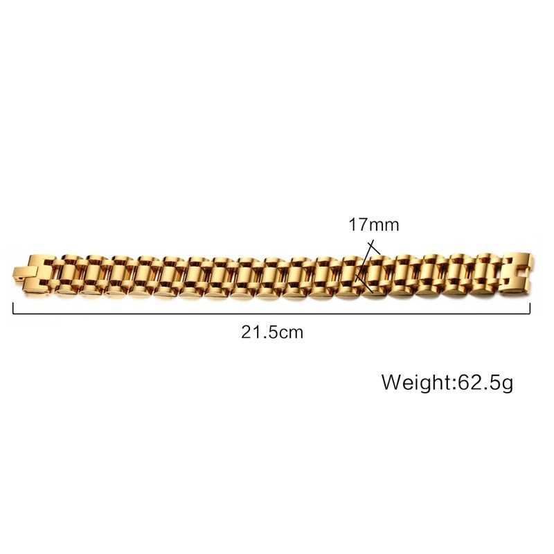 17mm Wide Gold-color Stainless Steel Watch Band Bracelet For Men Jewelry Matte Finished Strap Chain Bracelet & Bangle BR-345