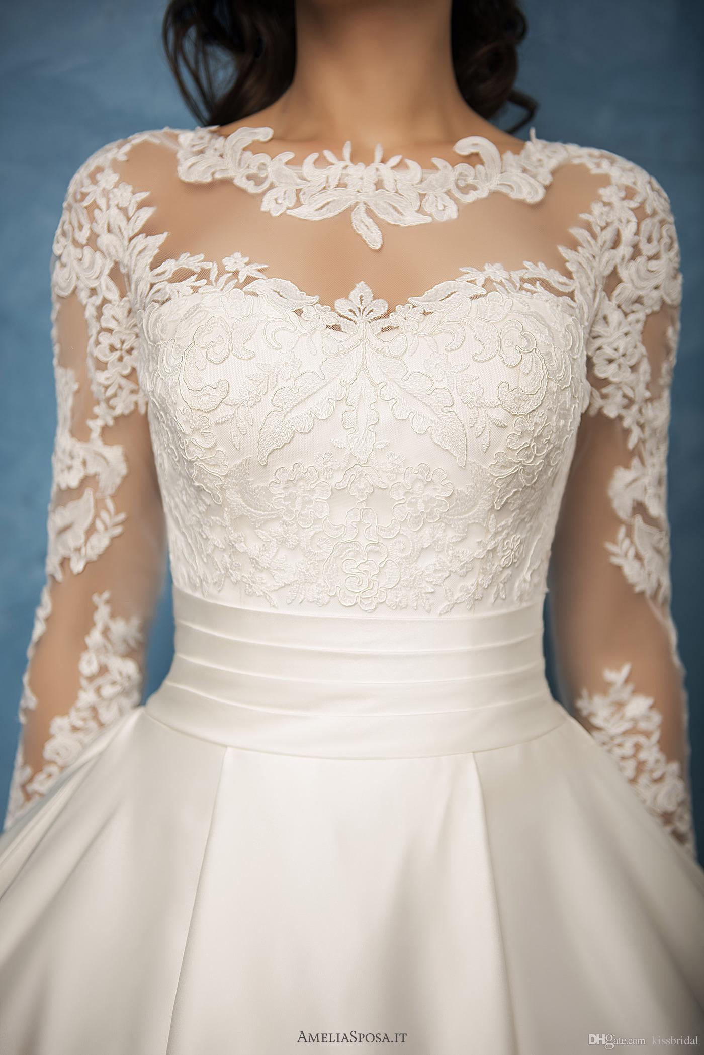 Sleeve Simple Long Ball Gown A-Line Wedding Dresses Elegant Sheer Lace Satin Bridal Gowns Vestidos Novia Formal Dress Robe De Mariee s