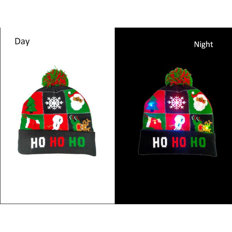 Christmas Decorations 1PCS Outdoor Sport Running Knitted Hats Cute LED Light-up Xmas Knit Beanie Adults Caps