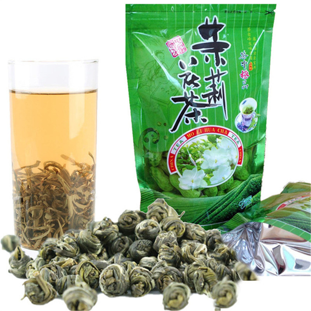 

100g High quality Jasmine Flower Fragrant Green Tea Pearl Chinese Organic Green Tae Hardcover Scented cha Preference