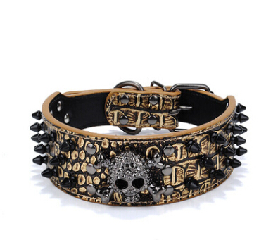 Black Gold Tie Nail Dog Collar Skull Rivet Pet Collar Anti Bite Dog Spiked Studded Large Chain Traction