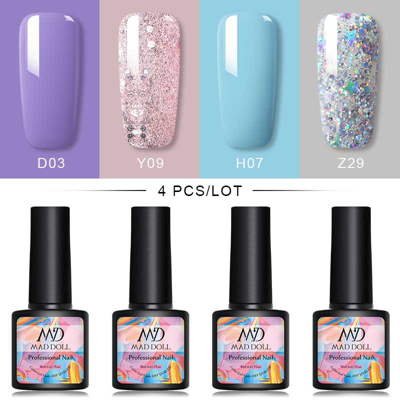 MAD DOLL 4Pcs/Set Soak Off Nail Gel Glitter UV Gel Nail Polish Set Art LED Polish Color Nude DIY Design Set, 06
MAD DOLL 4Pcs/Set Soak Off Nail Gel Glitter UV Gel Nail Polish Set Art LED Polish Color Nude DIY Design Set, 06