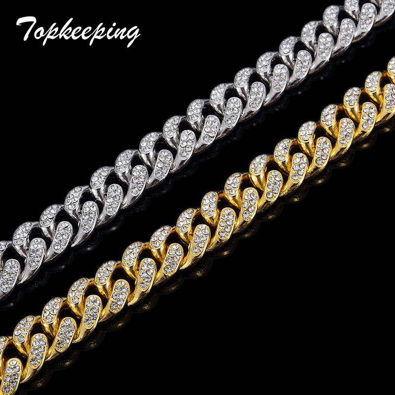 Mens Gold Color Iced Out Rhinestone Fashion Bracelets & Bangles Miami Cuban High Quality Link Chain Bracelet For Hip Hop C19021501