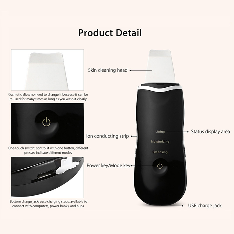 Rechargeable Ultrasonic Face Skin Scrubber Facial Cleaner Peeling Vibration Blackhead Removal Exfoliating Pore Cleaner Tools