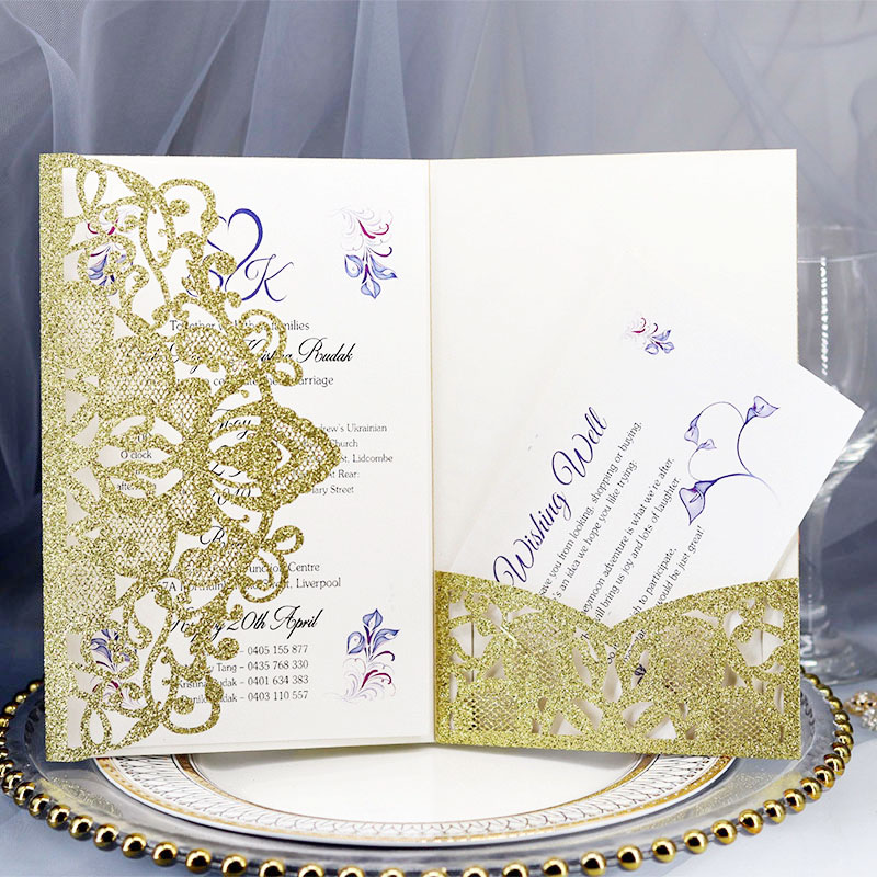 10pcs/set Laser Cut Wedding Invitations Card Elegant Lace Favor Rose Gold Silver Business Cards Wedding Party Decor Supplies