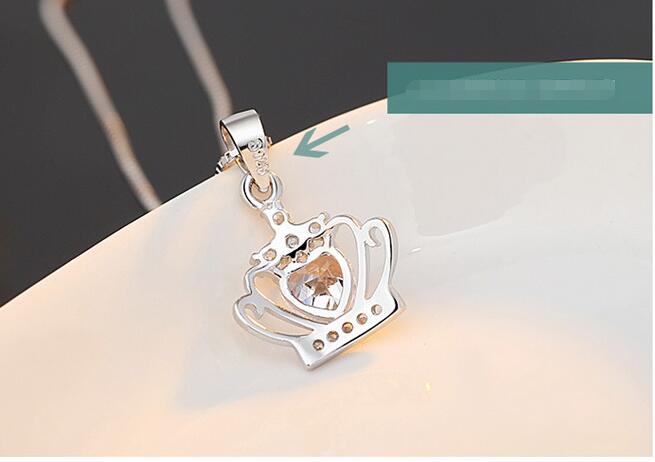 925 Sterling Silver Jewelry Austrian Crystal Crown Wedding Pendant Purple/Silver Water Wave Necklace GB1460