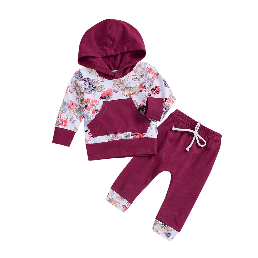 Fashion Baby clothes Boy Girl Clothing Set 2Pcs Floral Tops Hoodie Pants Outfits Set Clothes Winter clothes for children
