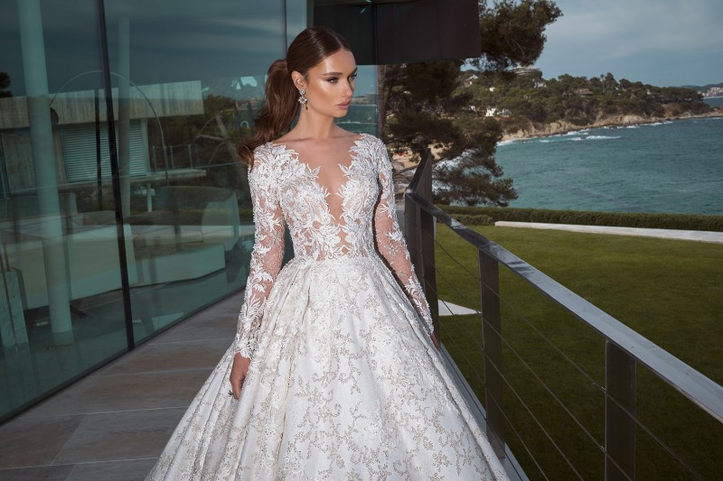 crystal design wedding dresses long sleeve sheer v neck lace appliqued beads wedding dress bridal gown country boho plus size