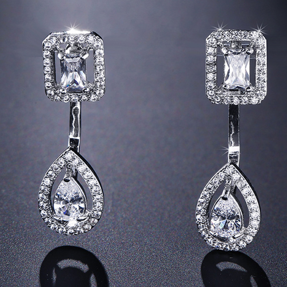 Hip Hop Waterdrop Drop Ear Clip Earrings Full White Zircon Earrings Two Style Wearing Jewelry Wholesale